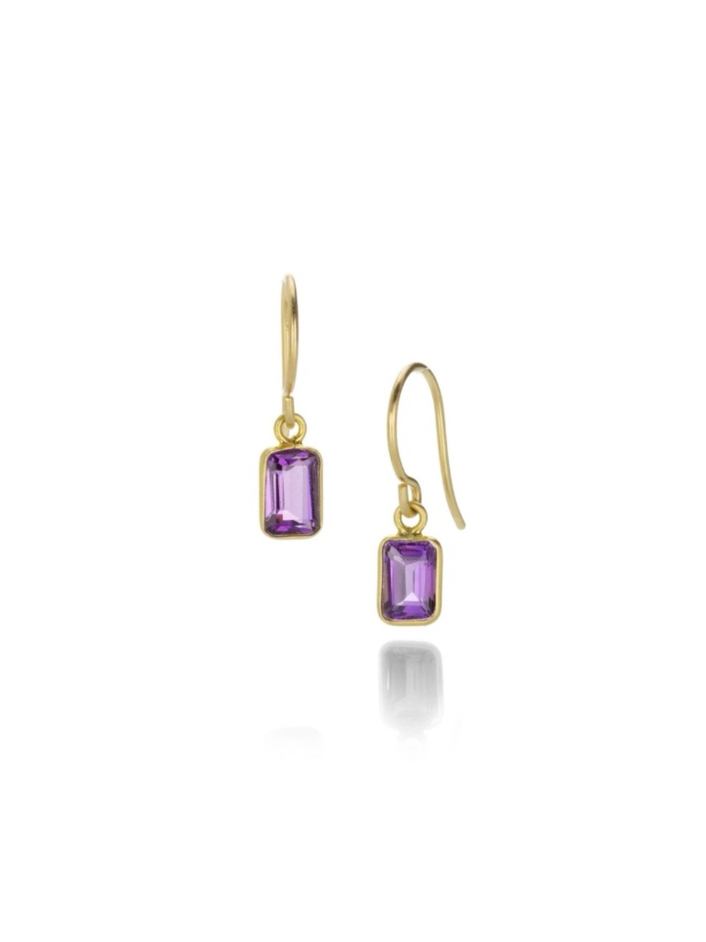 Margaret Solow 14k yellow gold amethyst baguette drop earrings